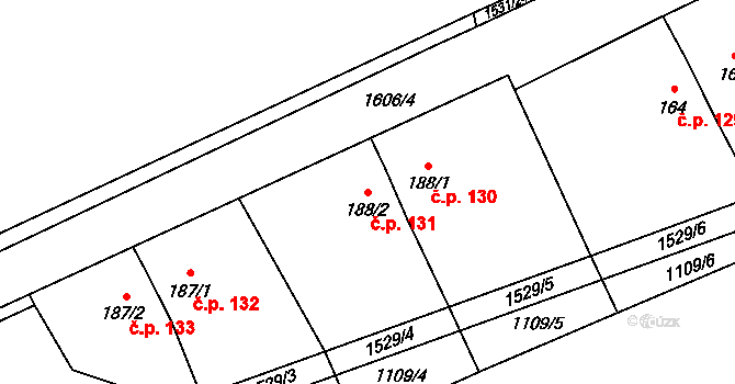 Oráčov 131 na parcele st. 188/2 v KÚ Oráčov, Katastrální mapa