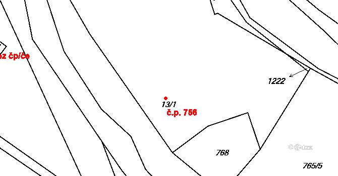 Hrabačov 756, Jilemnice na parcele st. 13/1 v KÚ Hrabačov, Katastrální mapa