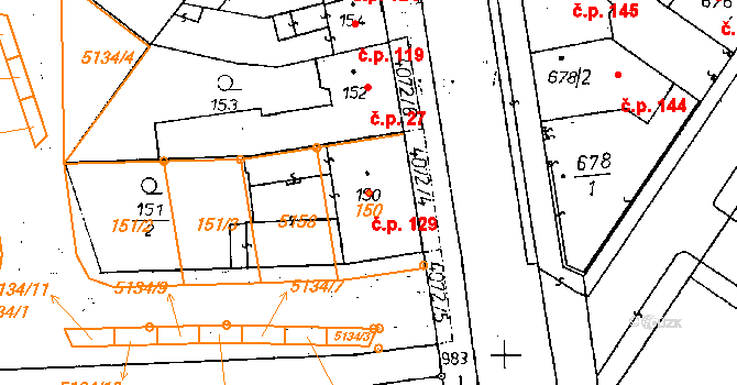 Poděbrady II 129, Poděbrady na parcele st. 150 v KÚ Poděbrady, Katastrální mapa