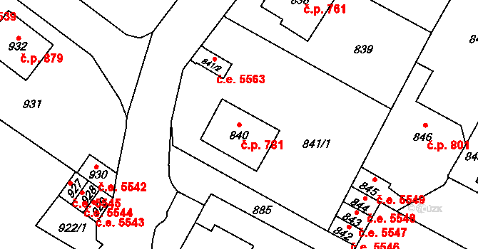 Kadaň 781 na parcele st. 840 v KÚ Kadaň, Katastrální mapa