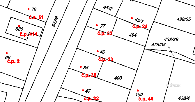Horoušánky 23, Horoušany na parcele st. 46 v KÚ Horoušany, Katastrální mapa