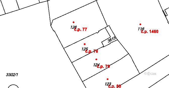 Pelhřimov 78 na parcele st. 125 v KÚ Pelhřimov, Katastrální mapa