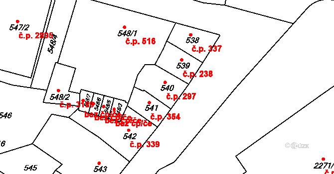 Teplice 297 na parcele st. 540 v KÚ Teplice, Katastrální mapa