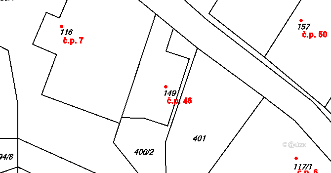 Stračovská Lhota 46, Mžany na parcele st. 149 v KÚ Stračovská Lhota, Katastrální mapa