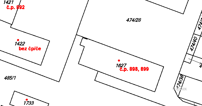 Nový Bydžov 898,899 na parcele st. 1627 v KÚ Nový Bydžov, Katastrální mapa