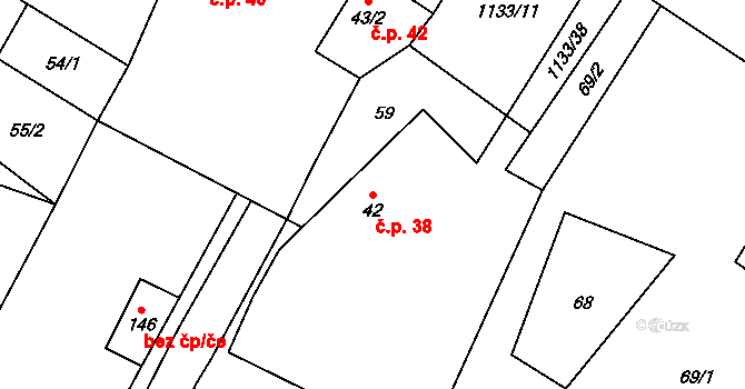 Malíkov nad Nežárkou 38, Horní Pěna na parcele st. 42 v KÚ Malíkov nad Nežárkou, Katastrální mapa