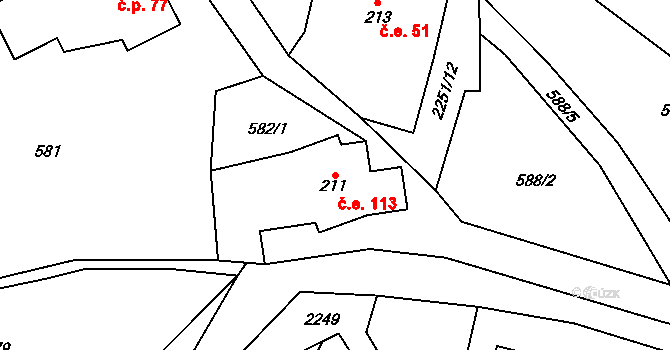 Olešnice v Orlických horách 113 na parcele st. 211 v KÚ Olešnice v Orlických horách, Katastrální mapa