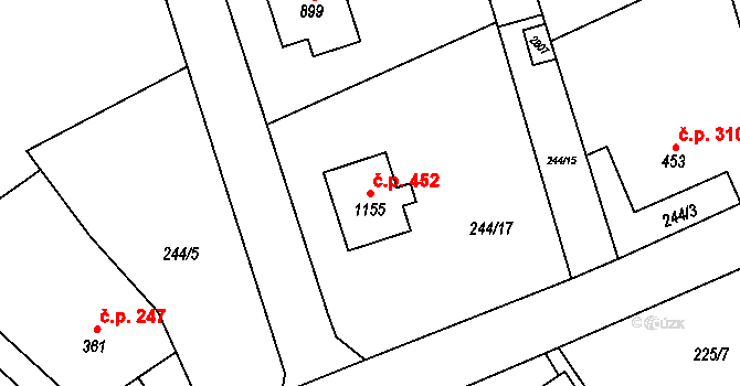 Dolní Bečva 452 na parcele st. 1155 v KÚ Dolní Bečva, Katastrální mapa