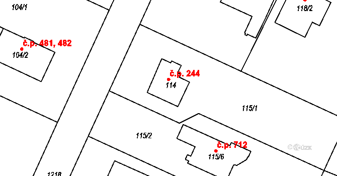 Klánovice 244, Praha na parcele st. 114 v KÚ Klánovice, Katastrální mapa