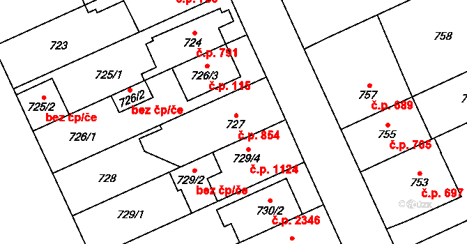 Chodov 854, Praha na parcele st. 727 v KÚ Chodov, Katastrální mapa