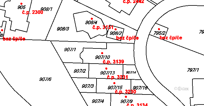Smíchov 3139, Praha na parcele st. 907/10 v KÚ Smíchov, Katastrální mapa