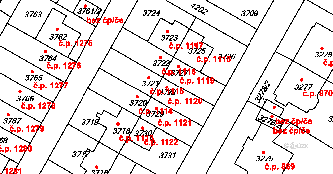 Dejvice 1120, Praha na parcele st. 3728 v KÚ Dejvice, Katastrální mapa