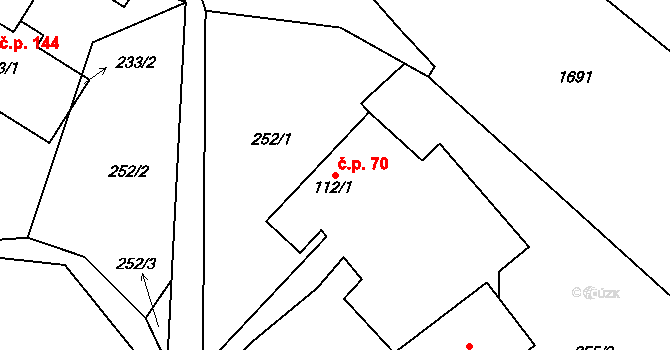Kohoutov 70 na parcele st. 112/1 v KÚ Kohoutov, Katastrální mapa