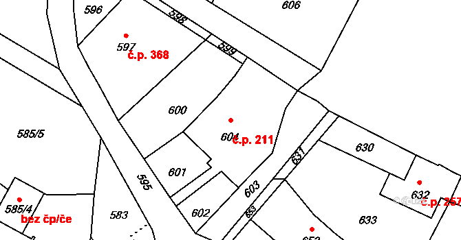 Rumburk 2-Horní Jindřichov 211, Rumburk na parcele st. 604 v KÚ Horní Jindřichov, Katastrální mapa
