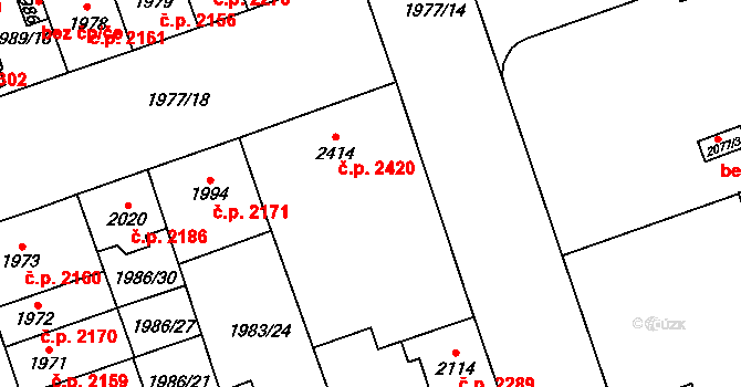 Hodonín 2420 na parcele st. 2414 v KÚ Hodonín, Katastrální mapa