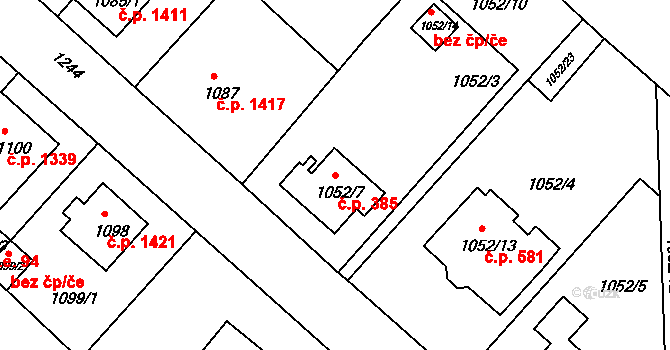 Rumburk 1 385, Rumburk na parcele st. 1052/7 v KÚ Rumburk, Katastrální mapa