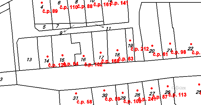 Opatovice 168 na parcele st. 17 v KÚ Opatovice u Rajhradu, Katastrální mapa