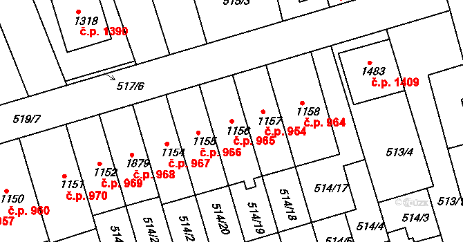 Ivančice 965 na parcele st. 1156 v KÚ Ivančice, Katastrální mapa