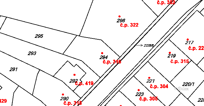 Ochoz u Brna 316 na parcele st. 294 v KÚ Ochoz u Brna, Katastrální mapa