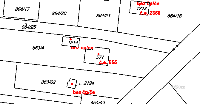 Litice 555, Plzeň na parcele st. 571 v KÚ Valcha, Katastrální mapa