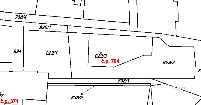 Bludovice 704, Havířov na parcele st. 829/3 v KÚ Bludovice, Katastrální mapa
