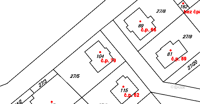Chmeliště 79, Vavřinec na parcele st. 104 v KÚ Chmeliště, Katastrální mapa