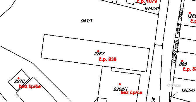 Valdické Předměstí 839, Jičín na parcele st. 2267 v KÚ Jičín, Katastrální mapa