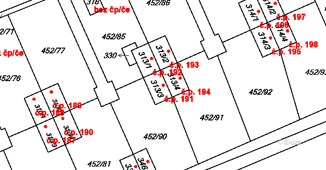 Malá Čermná 191, Čermná nad Orlicí na parcele st. 313/3 v KÚ Malá Čermná nad Orlicí, Katastrální mapa