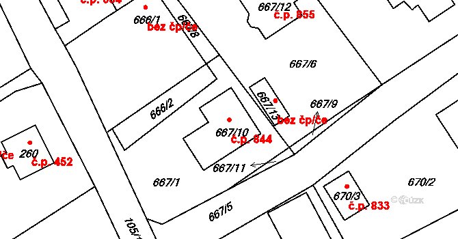 Arnultovice 844, Nový Bor na parcele st. 667/10 v KÚ Arnultovice u Nového Boru, Katastrální mapa