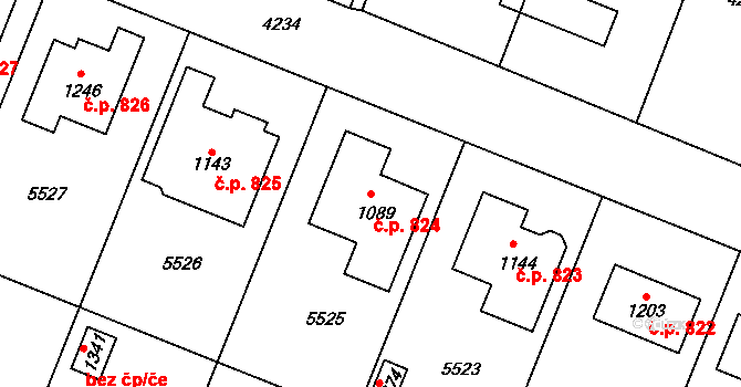 Jevíčko 824 na parcele st. 1089 v KÚ Jevíčko-předměstí, Katastrální mapa