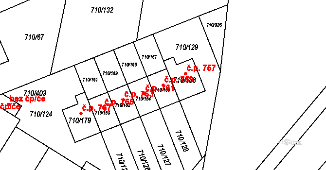 Poříčí 759, Boršov nad Vltavou na parcele st. 710/186 v KÚ Boršov nad Vltavou, Katastrální mapa