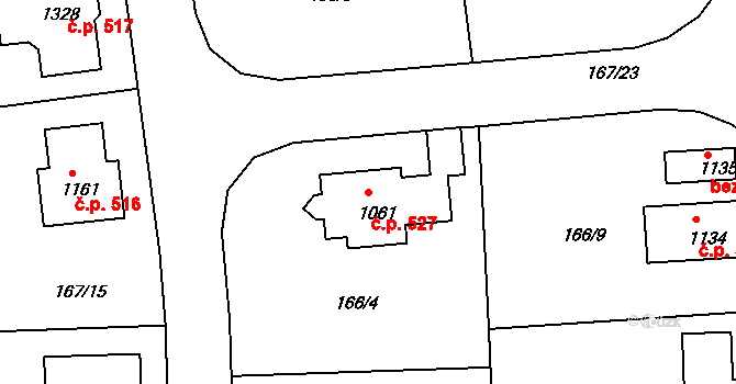 Klecany 527 na parcele st. 1061 v KÚ Klecany, Katastrální mapa