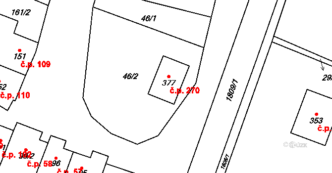Bohutice 270 na parcele st. 377 v KÚ Bohutice, Katastrální mapa