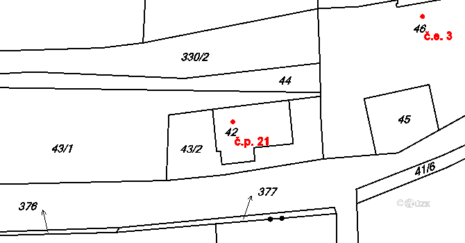 Litice 21, Blíževedly na parcele st. 42 v KÚ Litice, Katastrální mapa