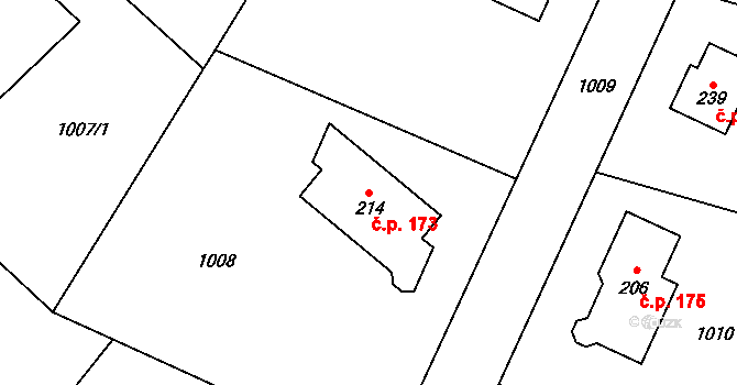 Lipník 173 na parcele st. 214 v KÚ Lipník, Katastrální mapa