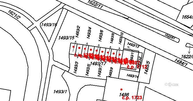 Kadaň 5393 na parcele st. 1493/6 v KÚ Kadaň, Katastrální mapa
