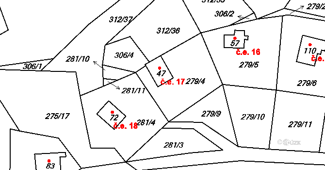 Boříkovy 17, Kolinec na parcele st. 47 v KÚ Boříkovy, Katastrální mapa