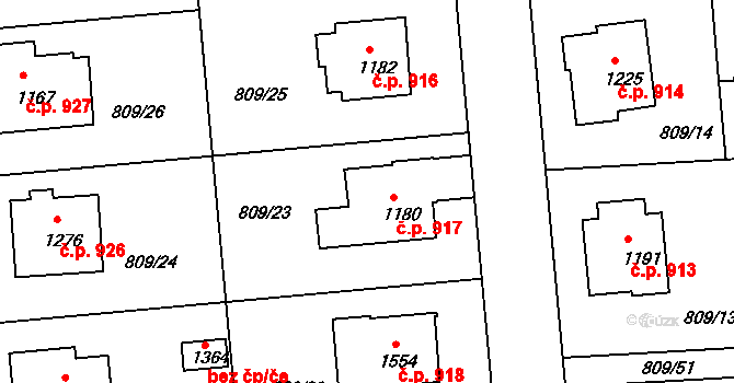 Horažďovice 917 na parcele st. 1180 v KÚ Horažďovice, Katastrální mapa