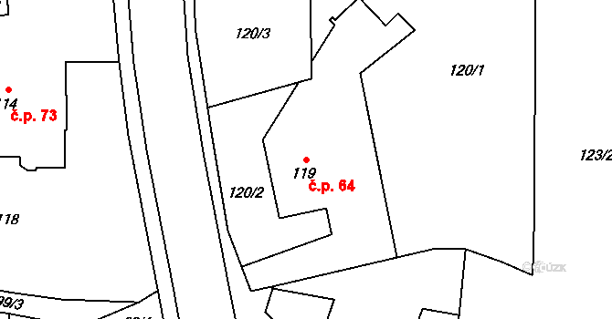 Slezská Ostrava 64, Ostrava na parcele st. 119/1 v KÚ Slezská Ostrava, Katastrální mapa
