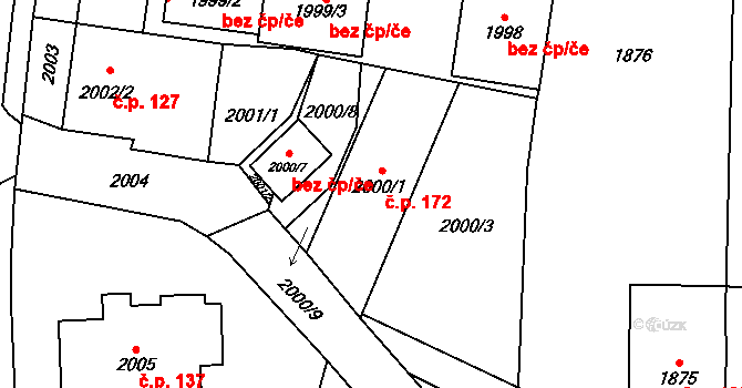 Janovice 172, Velká Bíteš na parcele st. 2000/1 v KÚ Velká Bíteš, Katastrální mapa