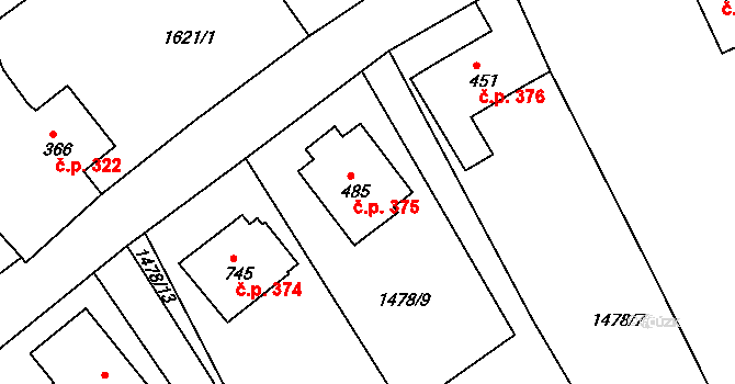 Křižanov 375 na parcele st. 485 v KÚ Křižanov, Katastrální mapa