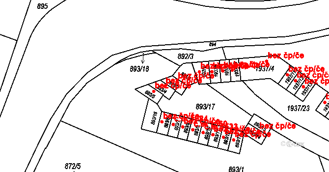 Chomutov 1553 na parcele st. 893/4 v KÚ Chomutov I, Katastrální mapa