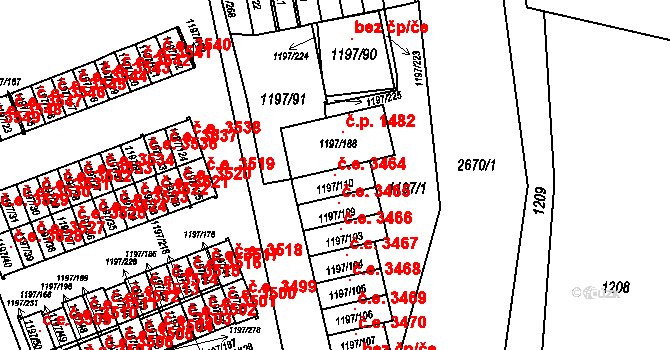 Prostřední Suchá 3464, Havířov na parcele st. 1197/110 v KÚ Prostřední Suchá, Katastrální mapa
