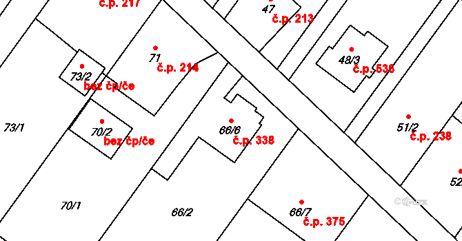 Kozmice 338 na parcele st. 66/6 v KÚ Kozmice, Katastrální mapa