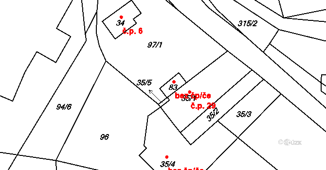 Dobřeň 45349576 na parcele st. 83 v KÚ Dobřeň, Katastrální mapa