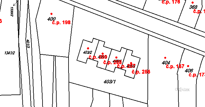 Hrušky 258 na parcele st. 403/3 v KÚ Hrušky u Brna, Katastrální mapa
