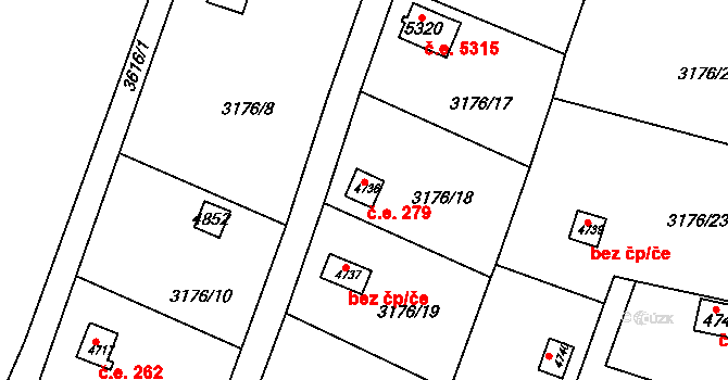 Dvůr Králové nad Labem 279 na parcele st. 4736 v KÚ Dvůr Králové nad Labem, Katastrální mapa
