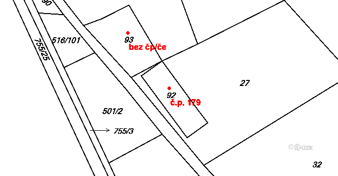 Ježkovice 179 na parcele st. 92 v KÚ Ježkovice na Moravě, Katastrální mapa