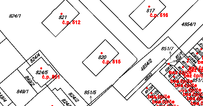 Litomyšlské Předměstí 515, Vysoké Mýto na parcele st. 820 v KÚ Vysoké Mýto, Katastrální mapa