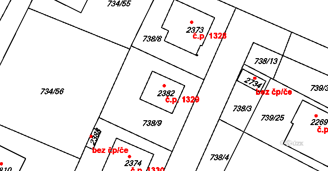 Neratovice 1329 na parcele st. 2382 v KÚ Neratovice, Katastrální mapa